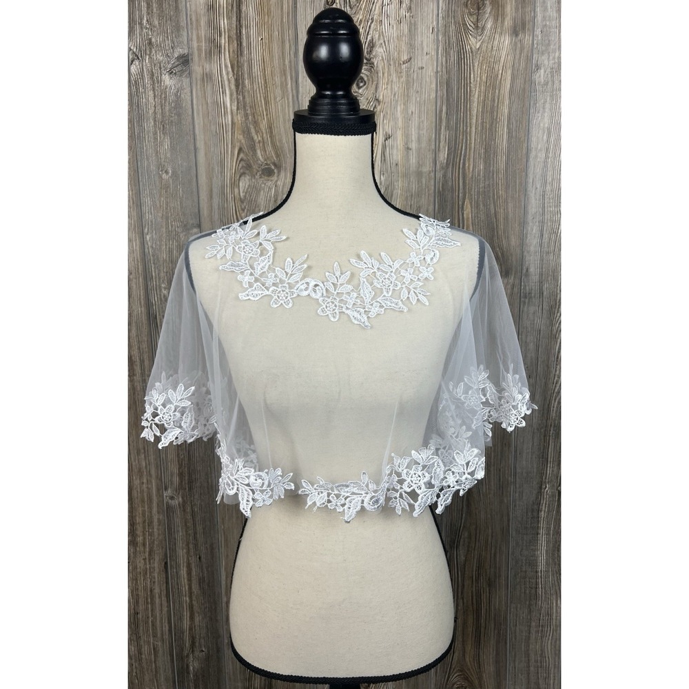 Lady Bridal Sheer Mesh Embroidery Lace Asymmetric Shawl Cape Wedding Prom Party